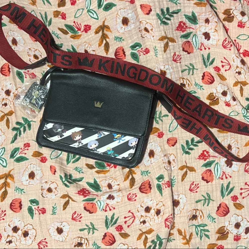 Loungefly Black Crossbody Bag with Kingdom Hearts Design
